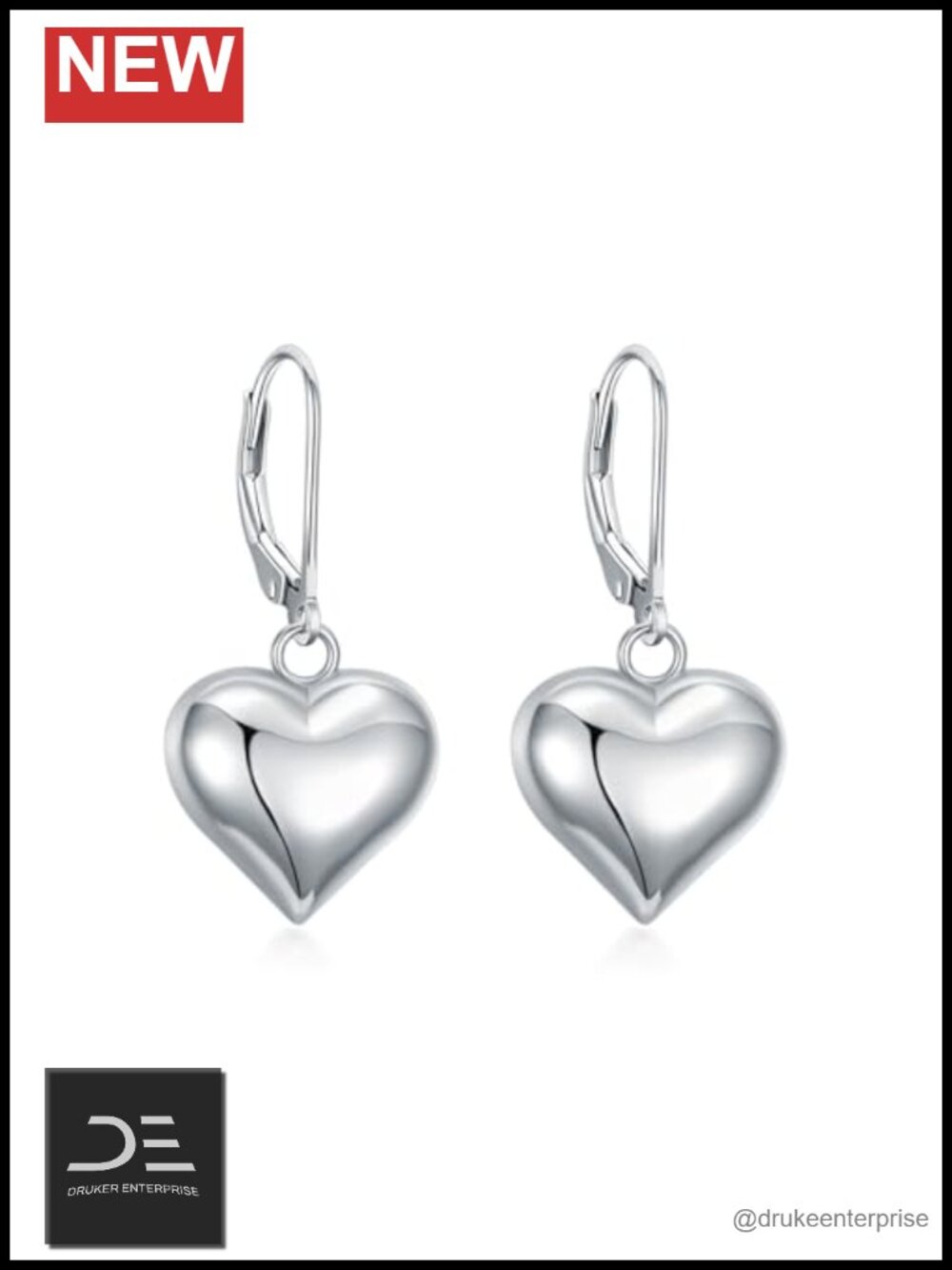 925 Sterling Silver Puffy Heart Dangle Earrings for Women Leverback